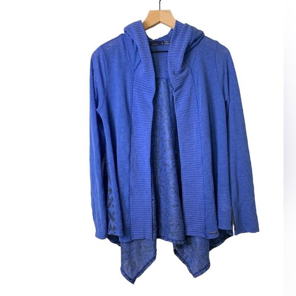 prAna Hilo Duster Blue Open Front Hooded Cardigan Sweater. Size Small - Picture 3 of 7